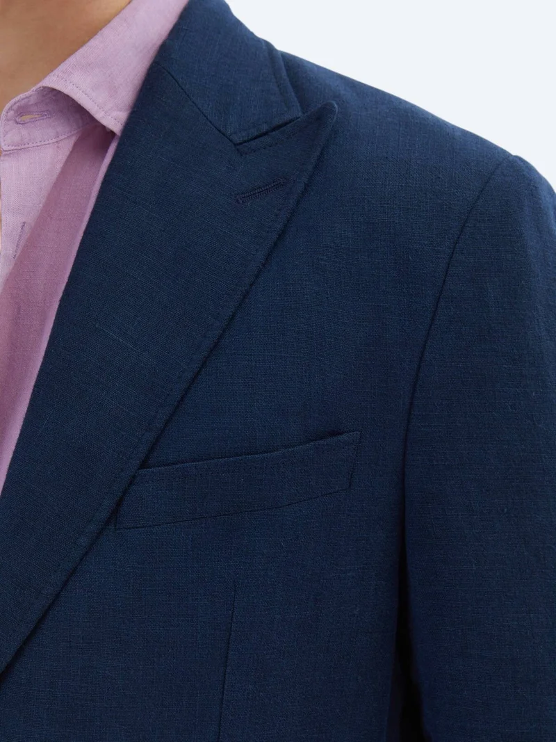Kip Navy Blue Plain Modern Fit 100% Linen Suit