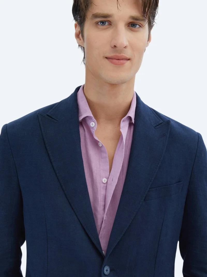 Kip Navy Blue Plain Modern Fit 100% Linen Suit