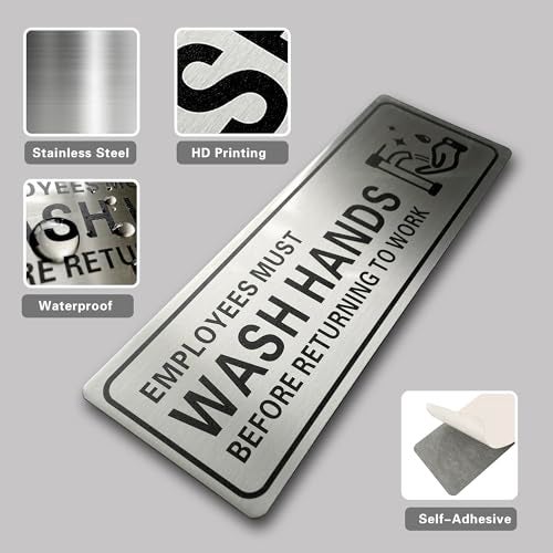 LEMBANG Metal Stainless Steel Employees Must Wash Hands Before Returning to Work Sign, With Self Adhesive,9in x 3in (1pcs) - Image 2