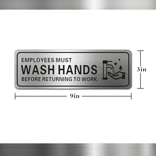 LEMBANG Metal Stainless Steel Employees Must Wash Hands Before Returning to Work Sign, With Self Adhesive,9in x 3in (1pcs) - Image 3