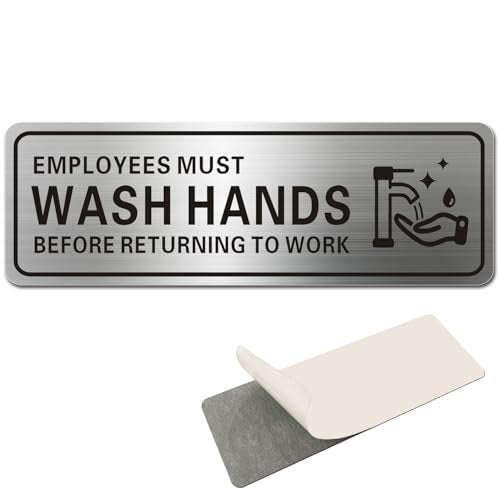 LEMBANG Metal Stainless Steel Employees Must Wash Hands Before Returning to Work Sign, With Self Adhesive,9in x 3in (1pcs) - Image 1