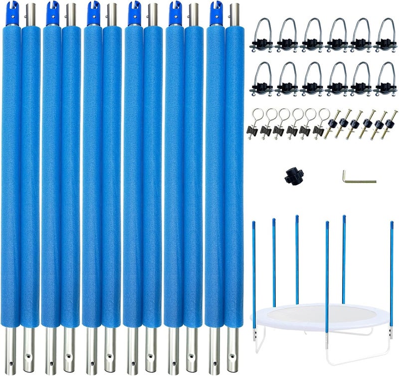 MSSVIGING Universal Trampoline Replacement Enclosure Poles Come with Clamps, Screws and Bolts, Plactic Caps, Fits 6 Straight Pole Trampoline Frame - Image 1