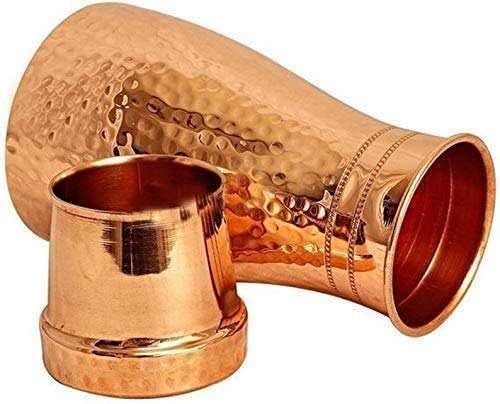 Adoko Pure Copper & Joint Free Modern & Stylish Bedside Bedroom Copper Bottle Jar with Glass/Tumbler Lid | Capacity 1 Litre, 2Pcs - Image 4