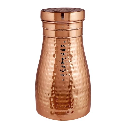 Adoko Pure Copper & Joint Free Modern & Stylish Bedside Bedroom Copper Bottle Jar with Glass/Tumbler Lid | Capacity 1 Litre, 2Pcs - Image 3