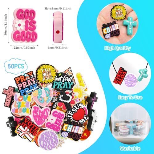XHAOYEAHX 50PCS Jesus Focal Beads for pens, Not Duplicated Silicone Focal Beads for DIY Beadable Pen Keychain Bracelet Lanyard Making - Image 2