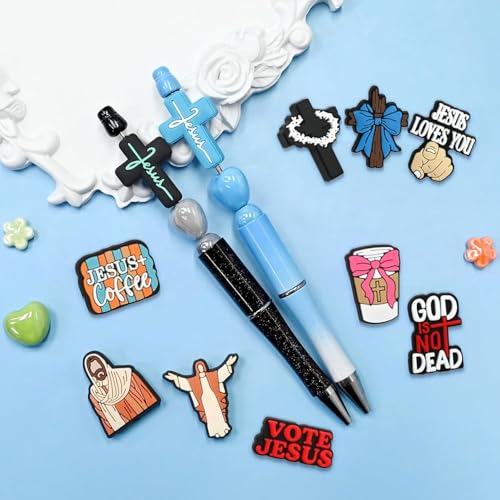 XHAOYEAHX 50PCS Jesus Focal Beads for pens, Not Duplicated Silicone Focal Beads for DIY Beadable Pen Keychain Bracelet Lanyard Making - Image 5