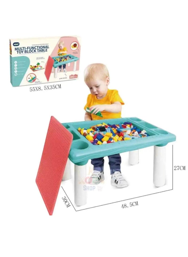 MARAH TOYS Building Blocks Activity Table, Toy Table, 300 LEGO Compatible Bricks, Study Table, Water Play Table, Sand Table, Multi-Purpose Table, Kids Furniture for Boys Girls, Sensory Play, Home Education, 300  - Image 1