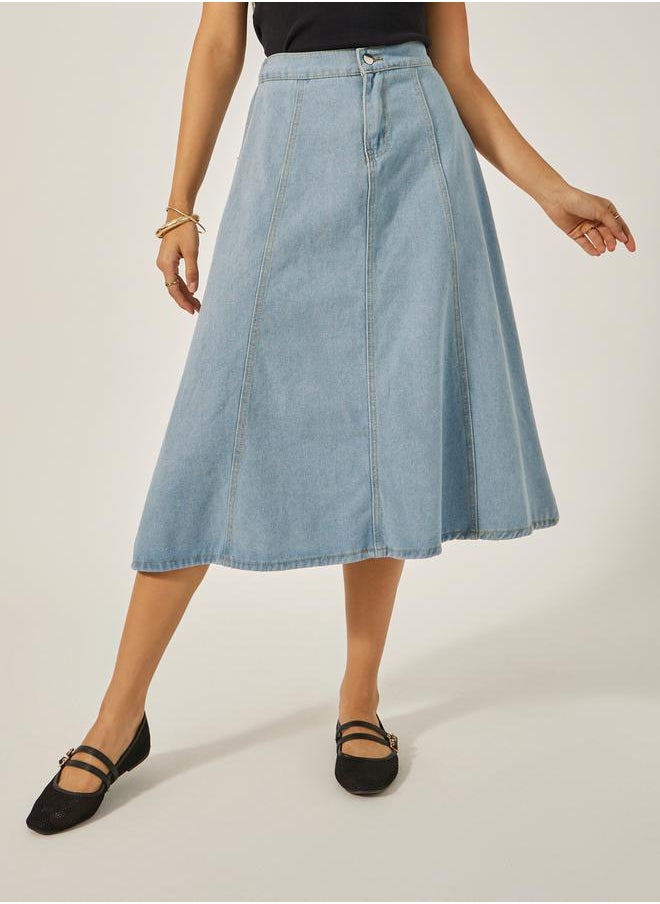 Styli Mid Rise A-Line Midi Denim Skirt  - Image 2