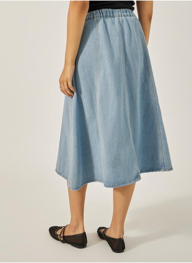 Styli Mid Rise A-Line Midi Denim Skirt  - Image 4