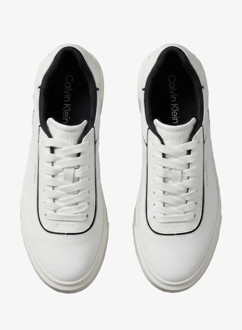 Calvin Klein Bright White/Black Leather Cupsole Trainers for Women | Best Price UAE