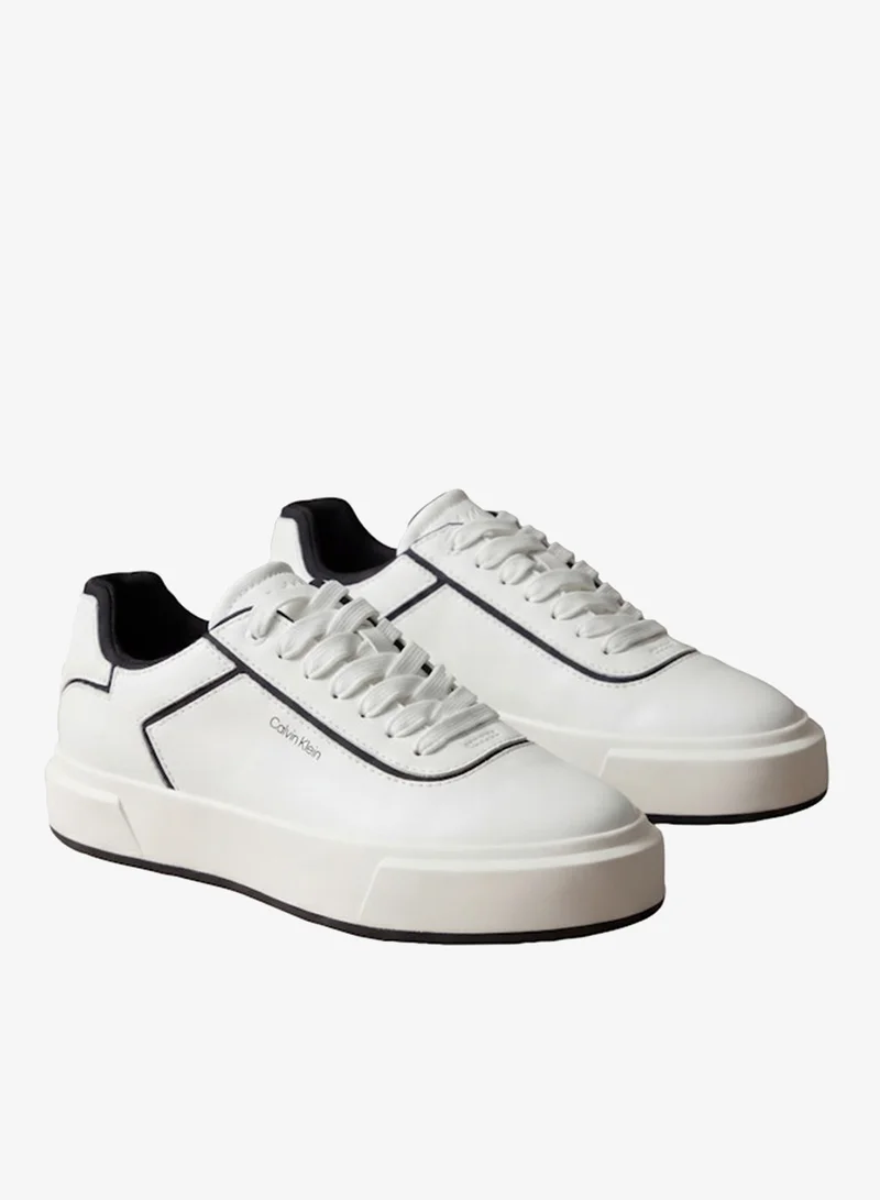 Calvin Klein Bright White/Black Leather Cupsole Trainers for Women | Best Price UAE