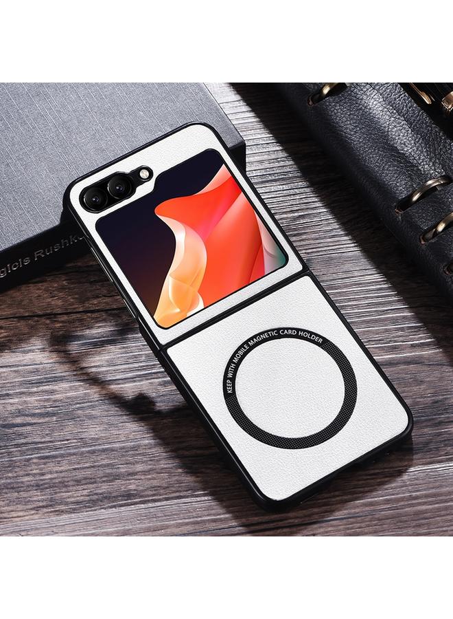 S-TOP Case For Samsung Galaxy Z Flip6 Magsafe Magnetic Ring Leather Texture Phone Case - Image 1