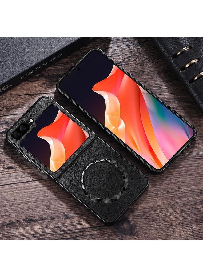 S-TOP Case For Samsung Galaxy Z Flip6 Magsafe Magnetic Ring Leather Texture Phone Case - Image 4