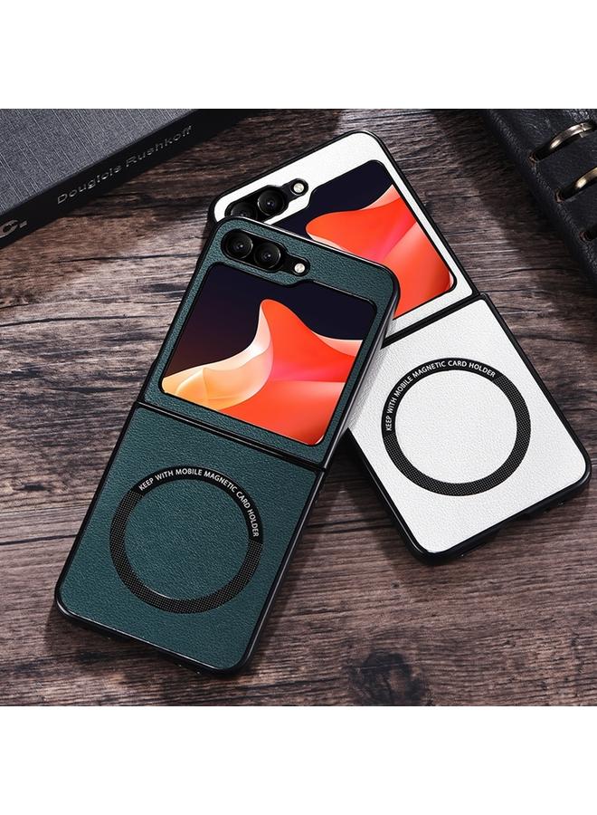 S-TOP Case For Samsung Galaxy Z Flip6 Magsafe Magnetic Ring Leather Texture Phone Case - Image 3