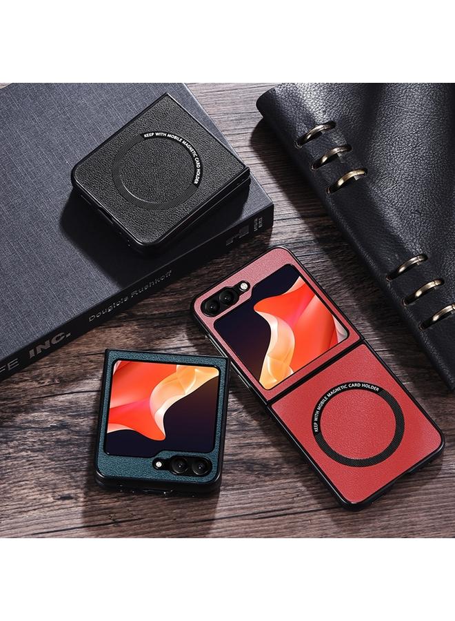 S-TOP Case For Samsung Galaxy Z Flip6 Magsafe Magnetic Ring Leather Texture Phone Case - Image 2