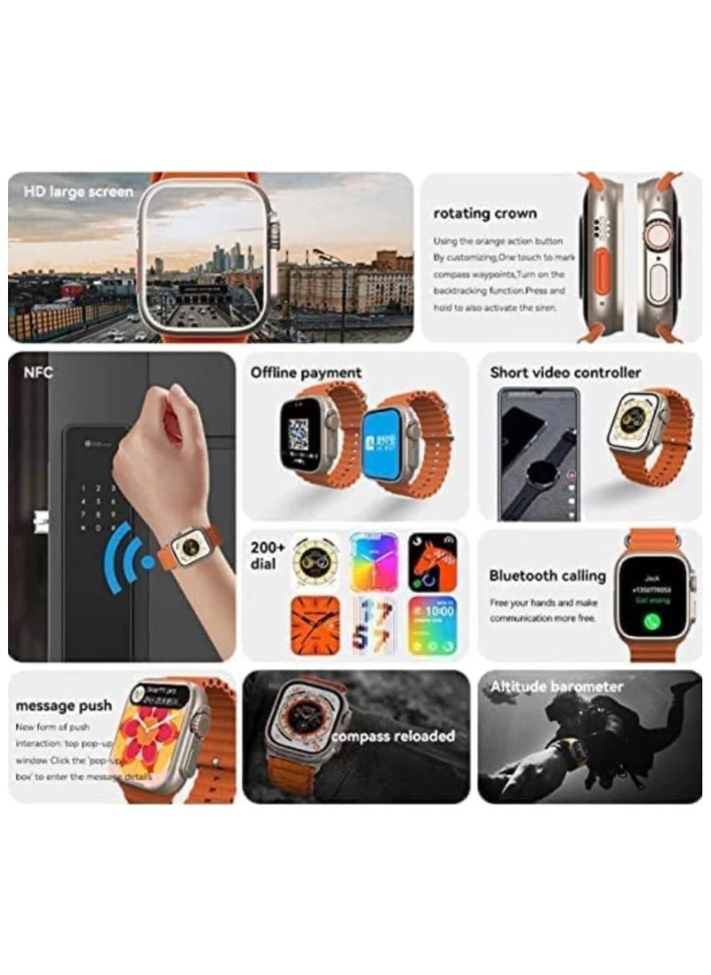 BML - BML BW8 ULTRA-Bluetooth smart watch- 2.08-inch full HD display-orange silicone strap-with wireless charger-supports NFC-voice assistant-full health monitoring-built-in speaker and microphone - Image 1