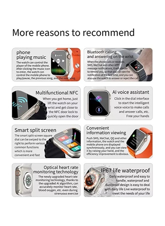 BML - BML BW8 ULTRA-Bluetooth smart watch- 2.08-inch full HD display-orange silicone strap-with wireless charger-supports NFC-voice assistant-full health monitoring-built-in speaker and microphone - Image 1