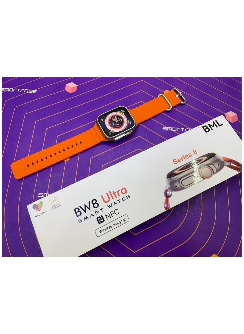 BML - BML BW8 ULTRA-Bluetooth smart watch- 2.08-inch full HD display-orange silicone strap-with wireless charger-supports NFC-voice assistant-full health monitoring-built-in speaker and microphone - Image 1