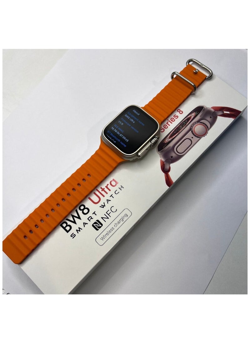 BML - BML BW8 ULTRA-Bluetooth smart watch- 2.08-inch full HD display-orange silicone strap-with wireless charger-supports NFC-voice assistant-full health monitoring-built-in speaker and microphone - Image 1