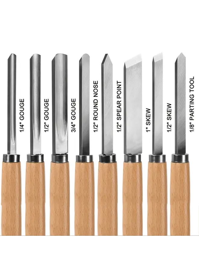 8pcs High Speed Steel Woodturning Cutters Lathe Chisel Set With Skew Spear Point Parting Round Nose And Gouge Tools - Image 3
