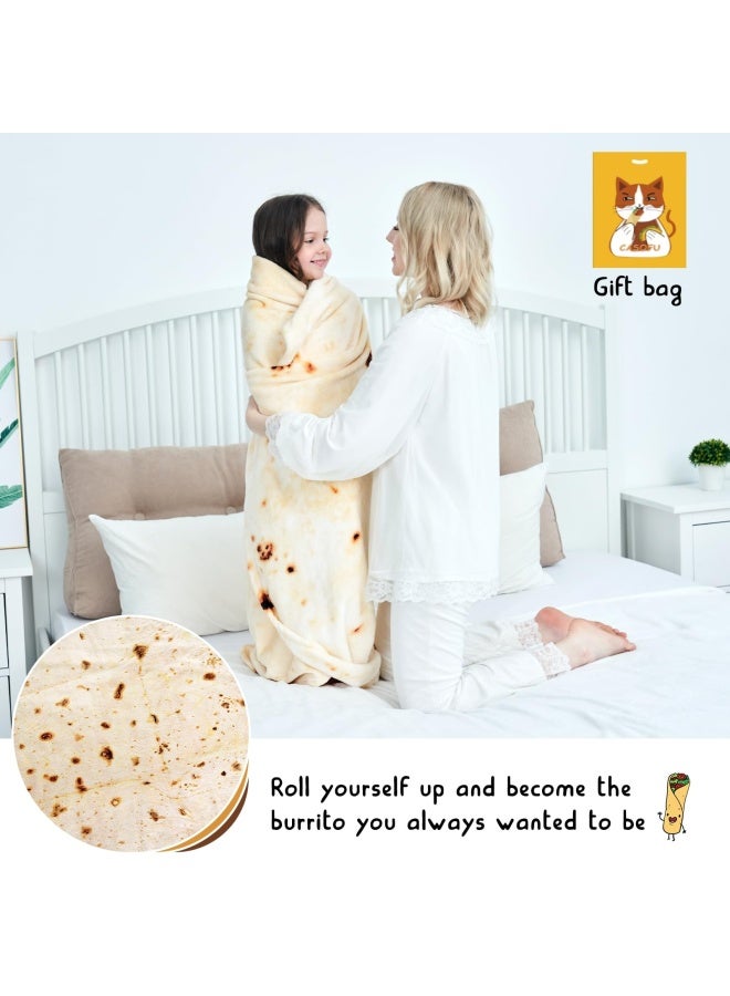 CASOFU Burritos Tortilla Blanket Double Sided Giant Flour Tortilla Throw Blanket Novelty Tortilla Blanket For Your Family 285 Gsm Soft And Comfortable Flannel Taco Blanket. Beige 71 Inches  - Image 3