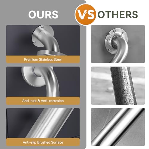 AmazerBath Grab Bars for Bathtubs and Showers Anti Slip, 24" L x 1.25" D, Handicap Grab bar Stainless Steel, Shower Grab Bars for Seniors, Bathtub Handle Grab Bars for Bathroom Holds 500LBS - Image 4