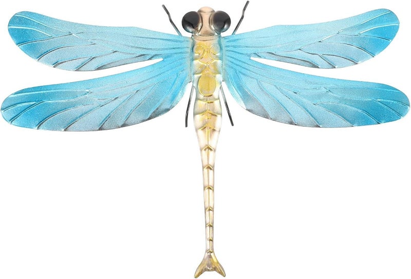 Blue Metal Dragonfly Wall Art Outdoor Garden Yard Hanging Decor Sculpture - Image 1