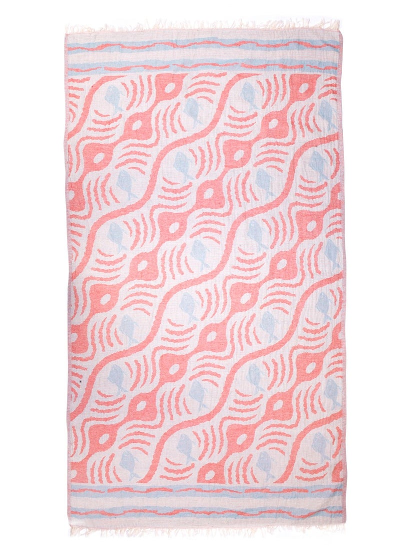 Anemoss Turkish Peshtemal Bath Towel, Large Size 100x180cm, Aquarium Pattern Design, 100% Cotton Soft & Quick Dry Material, Versatile Use for Beach, Pool and Bath, Peshtemal Bath Towel - Image 1