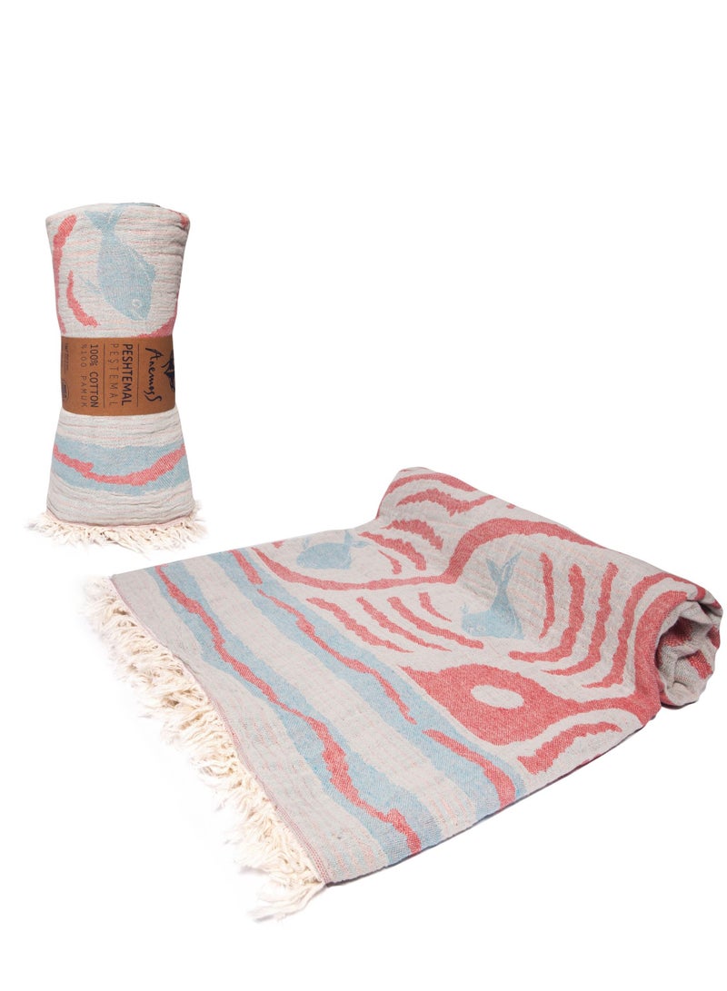 Anemoss Turkish Peshtemal Bath Towel, Large Size 100x180cm, Aquarium Pattern Design, 100% Cotton Soft & Quick Dry Material, Versatile Use for Beach, Pool and Bath, Peshtemal Bath Towel - Image 3