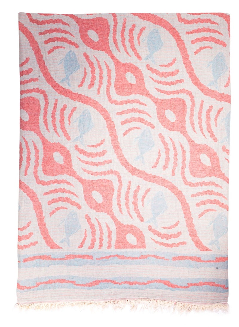Anemoss Turkish Peshtemal Bath Towel, Large Size 100x180cm, Aquarium Pattern Design, 100% Cotton Soft & Quick Dry Material, Versatile Use for Beach, Pool and Bath, Peshtemal Bath Towel - Image 2