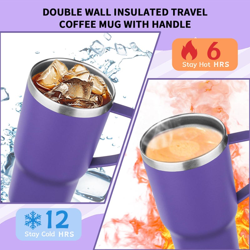 FristChoice 20oz Insulated Tumbler with Handle Stainless Steel Travel Coffee Mug with Lid and Straw Double Wall Vacuum Leak-proof Reusable Thermal Water Cup for Hot and Cold Drinks (Purple,1 Pack) - Image 4