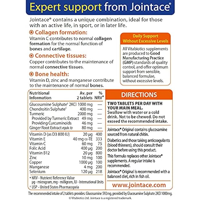 JOINTACE Vitabiotics Jointace Glucosamine and Chondroitin 90 Tablets - Image 3