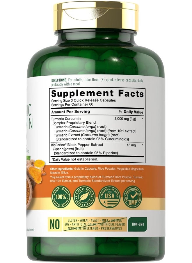 CARLYLE - Carlyle Turmeric Curcumin with Black Pepper | 3000mg 180 Capsules | Curcuminoids and Bioperine Supplement | Non-GMO, Gluten Free - Image 1