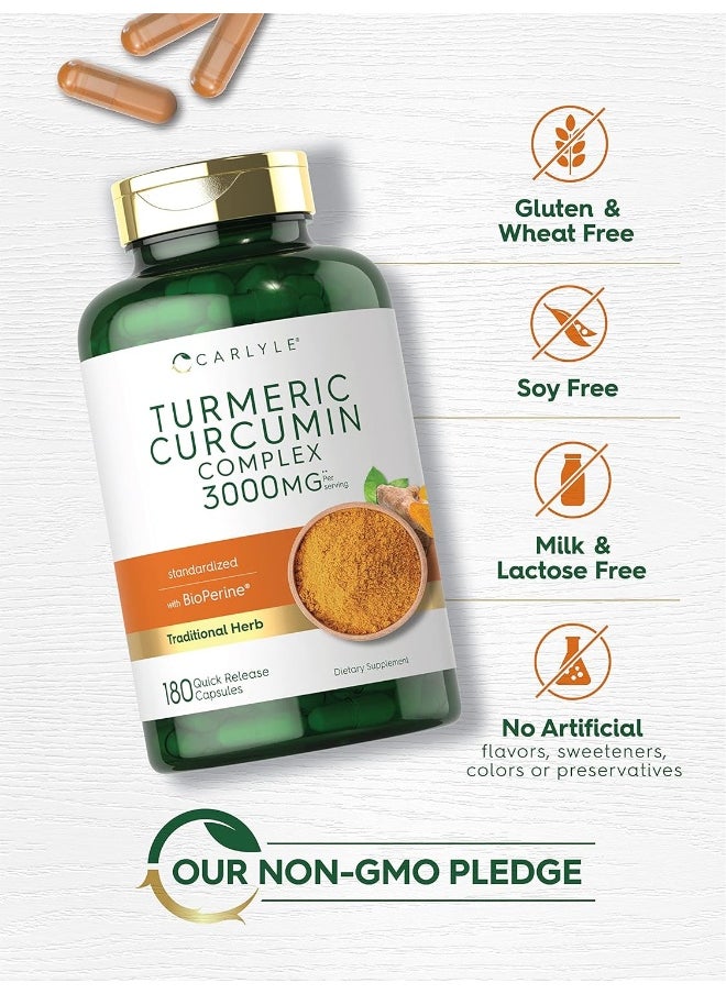 CARLYLE - Carlyle Turmeric Curcumin with Black Pepper | 3000mg 180 Capsules | Curcuminoids and Bioperine Supplement | Non-GMO, Gluten Free - Image 1