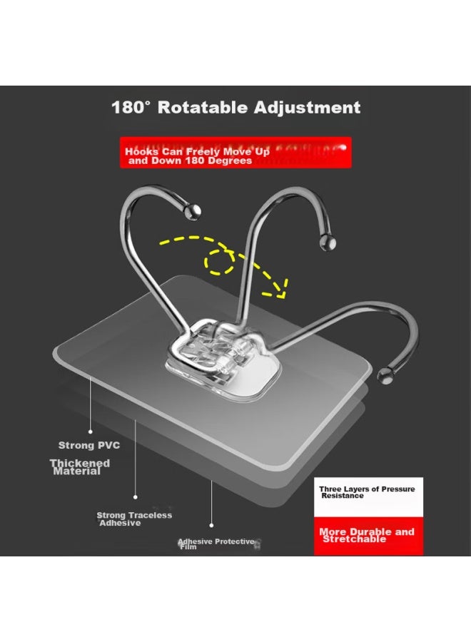 Xingfang Adhesive Hooks, No Drilling Required, Coat Hooks, Bathroom Hooks, Strong Load-bearing, Traceless Hooks, 10-pack