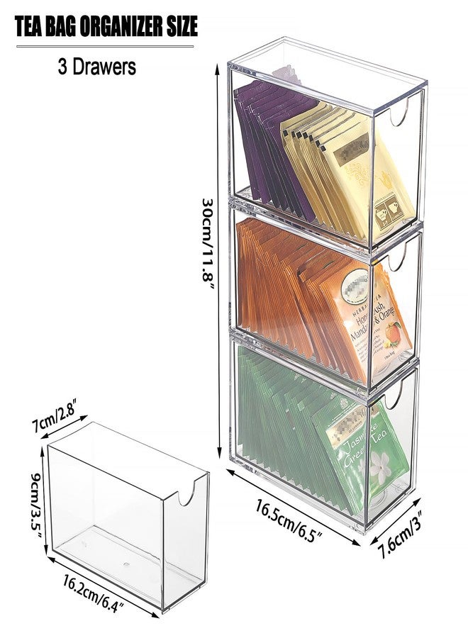 ELLDOO 3 Drawers Tea Bag Organizer, Clear Acrylic Stackable Tea Bag Storage Holder for Kitchen Pantry, Coffee Pod Snack Storage for Countertop Cabinet - Image 2
