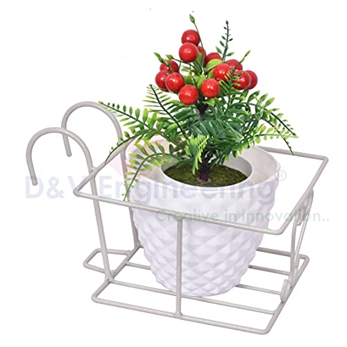 D&V ENGINEERING - Creative in innovation Hanging Flower Pot Holder Railing Potted Plant Stand for Home Balcony Décor - Grey, Set Of 4 - Image 2
