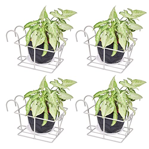 D&V ENGINEERING - Creative in innovation Hanging Flower Pot Holder Railing Potted Plant Stand for Home Balcony Décor - Grey, Set Of 4 - Image 1