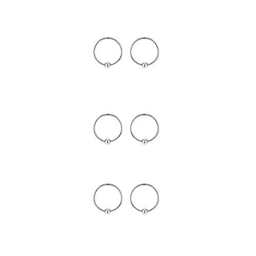 JUSTKIDSTOY Sterling Silver Cartilage Earrings Thin Small Hoop Earring Hypoallergenic Mini Tiny Ear Piercing Endless Ball Bead Nose Sleeper for Women (3 Pairs Silver-10mm) - Image 1