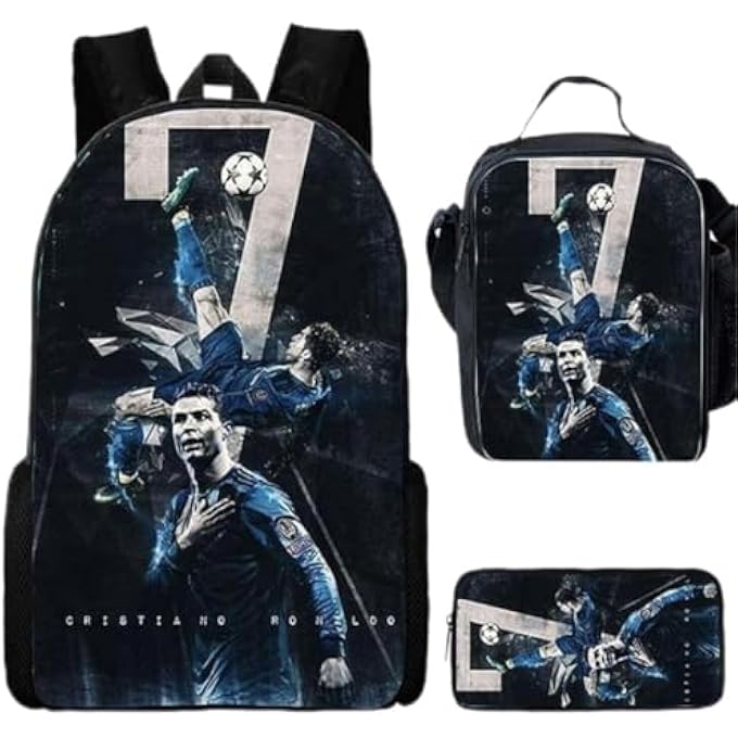 C Ronaldo CR7 Children Backpack Schoolbag Teen Boys School Book bag with Lunch Box Pen Case 3 in 1