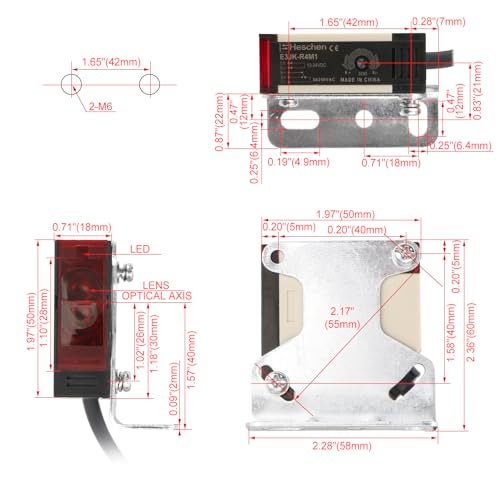 Heschen Photoelectric Sensor Switch, E3JK-R4M1, DC12-24V, Feedback Reflection Type, Detection Distance 4 Meter, with Reflector Panel - Image 2