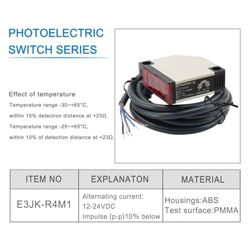Heschen Photoelectric Sensor Switch, E3JK-R4M1, DC12-24V, Feedback Reflection Type, Detection Distance 4 Meter, with Reflector Panel - Image 4
