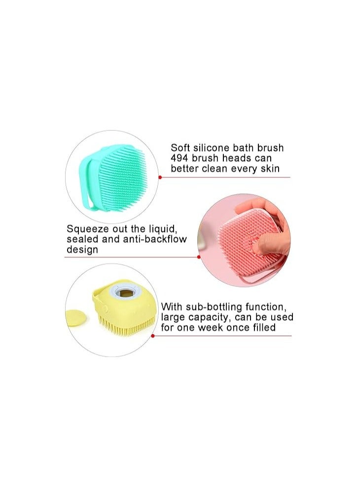 Silicone Massage Brush, Silicone Bath Brush Soap and Body Wash Dispenser, Handy Shampoo Cleansing Exfoliating Brush for Women Men Kids Pet Brush (Yellow) - Image 4