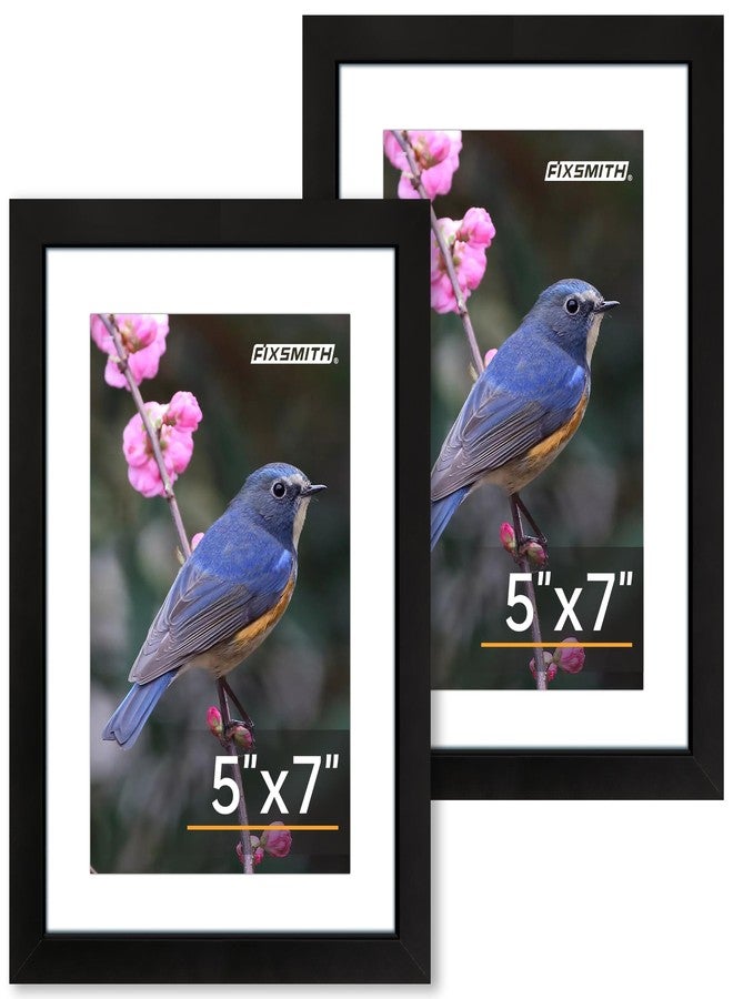 FIXSMITH 5x7 Picture Frame Set of 2, Photo Frame with HD Plexiglass, Display Pictures 4x6 with Mat or 5x7 Without Mat Multi Picture Frames Collage for Tabletop or Wall Display, Black - Image 1