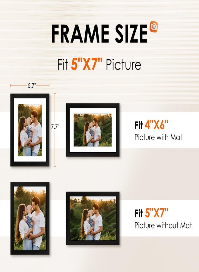 FIXSMITH 5x7 Picture Frame Set of 2, Photo Frame with HD Plexiglass, Display Pictures 4x6 with Mat or 5x7 Without Mat Multi Picture Frames Collage for Tabletop or Wall Display, Black - Image 2