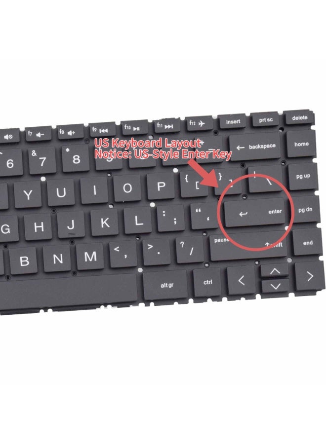 Replacement Backlit Keyboard for 14-dh Series, Pavilion 14-CD/CM/CK/DQ/DK/DG/FQ/CS, 240 G7/G8, 245 G7, 246 G7 & Pavilion X360 14-CD/14M-CD - Black Frame, US English Layout - Image 4