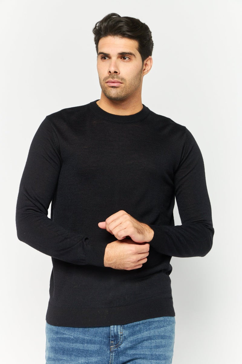 Sorbino سويت شيرت رجالي بياقة دائرية سادة، أسود - Image 1