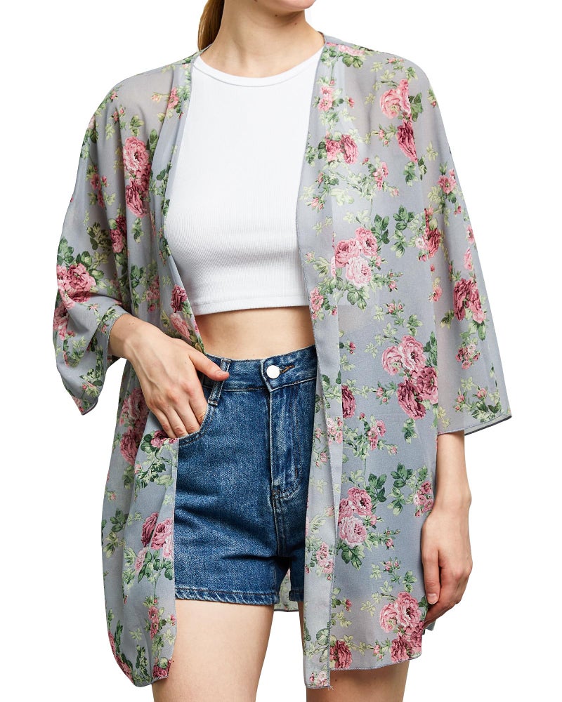 Argstar Women's Kimono Cardigans Casual Summer Tops Cover up Open Front Floral Print Resort Wear/Beachwear - Image 1