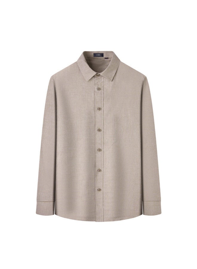Firs Men's Autumn Winter Long Sleeve Brushed Plaid Shirt With 90% Goose Down Warmth Business Casual Commuter Top - Image 4
