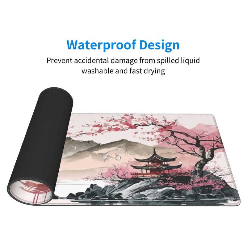 Brecoy Watercolor Japanese Large Gaming Mouse Pad Mouse Pad Gaming 31.5 X 11.8 In Mouse Mat Desk Pad Large Desk Mat Extended Keyboard Mousepad With Non-Slip Base And Stitched Edge For Desk Home Office - Image 4